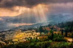 Sunrise Over Village In YuanYan